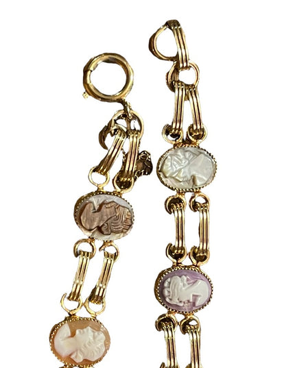 Vintage 12k Gold filled multi cameo texture link bracelet