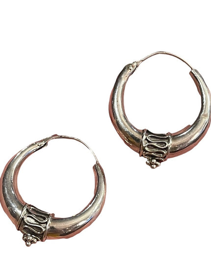 Vintage Sterling silver hoop dangle fancy ornate earrings Balenisian Bali 925