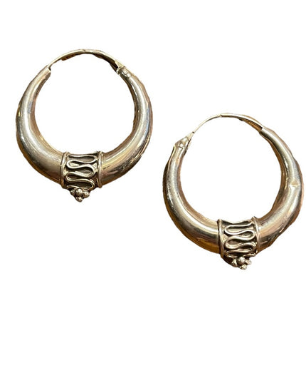 Vintage Sterling silver hoop dangle fancy ornate earrings Balenisian Bali 925
