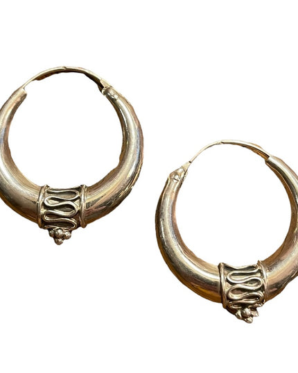 Vintage Sterling silver hoop dangle fancy ornate earrings Balenisian Bali 925