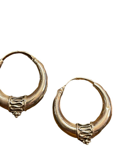 Vintage Sterling silver hoop dangle fancy ornate earrings Balenisian Bali 925
