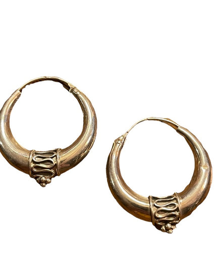 Vintage Sterling silver hoop dangle fancy ornate earrings Balenisian Bali 925