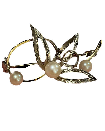 Vintage sterling silver 925 flower pearl fancy brooch