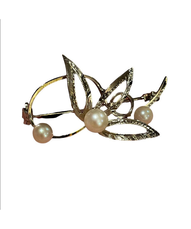 Vintage sterling silver 925 flower pearl fancy brooch