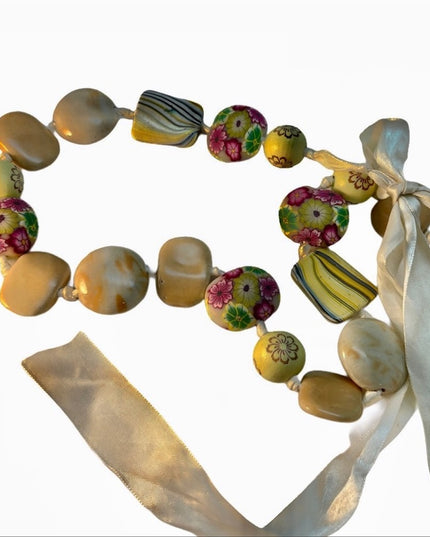 lovely Clay , glass &  Wood bead chunky funky necklace