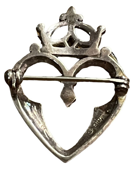 vintage Celtic Sterling silver Scottish heart & crown brooch