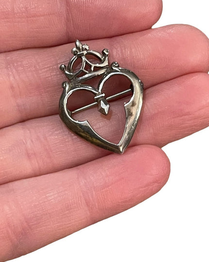 vintage Celtic Sterling silver Scottish heart & crown brooch