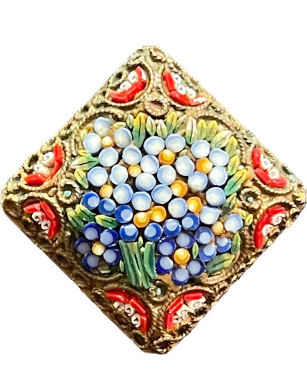 Vintage 1960s Micro Mosaic flower glass brooch Italy