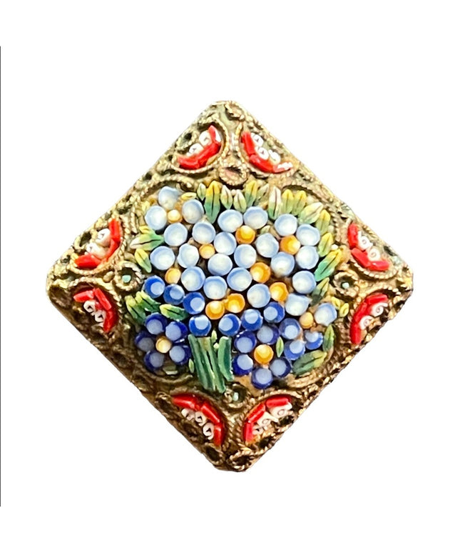 Vintage 1960s Micro Mosaic flower glass brooch Italy