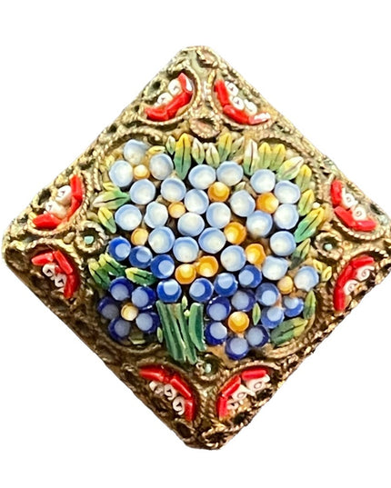 Vintage 1960s Micro Mosaic flower glass brooch Italy