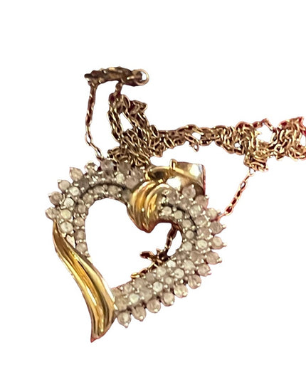 Vintage Sterling silver 925 Gold plated REAL Diamond heart pendant necklace