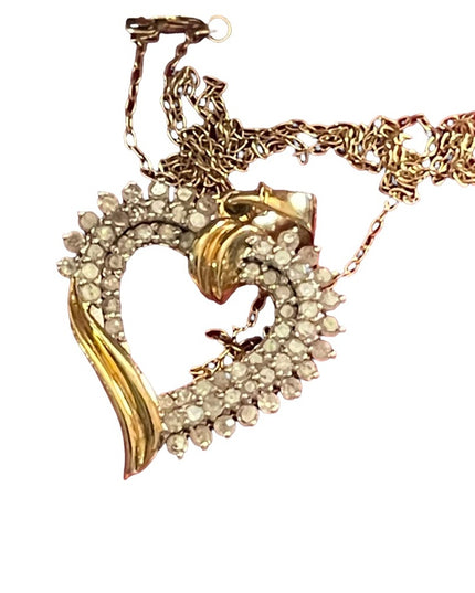 Vintage Sterling silver 925 Gold plated REAL Diamond heart pendant necklace
