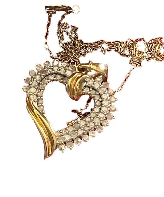 Vintage Sterling silver 925 Gold plated REAL Diamond heart pendant necklace