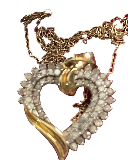 Vintage Sterling silver 925 Gold plated REAL Diamond heart pendant necklace