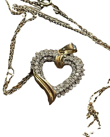 Vintage Sterling silver 925 Gold plated REAL Diamond heart pendant necklace