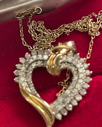 Vintage Sterling silver 925 Gold plated REAL Diamond heart pendant necklace