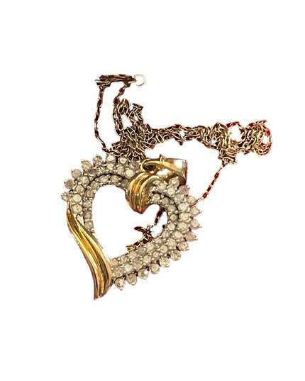 Vintage Sterling silver 925 Gold plated REAL Diamond heart pendant necklace