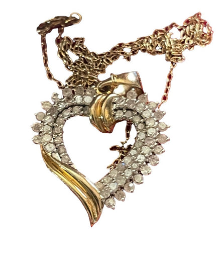Vintage Sterling silver 925 Gold plated REAL Diamond heart pendant necklace
