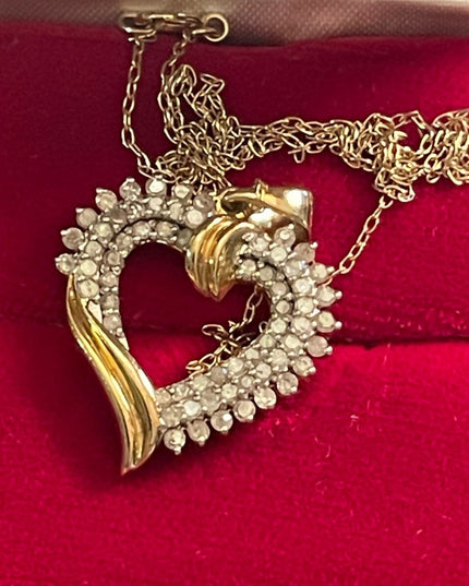 Vintage Sterling silver 925 Gold plated REAL Diamond heart pendant necklace