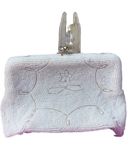 Vintage micro bead white wristlet small purse party bag
