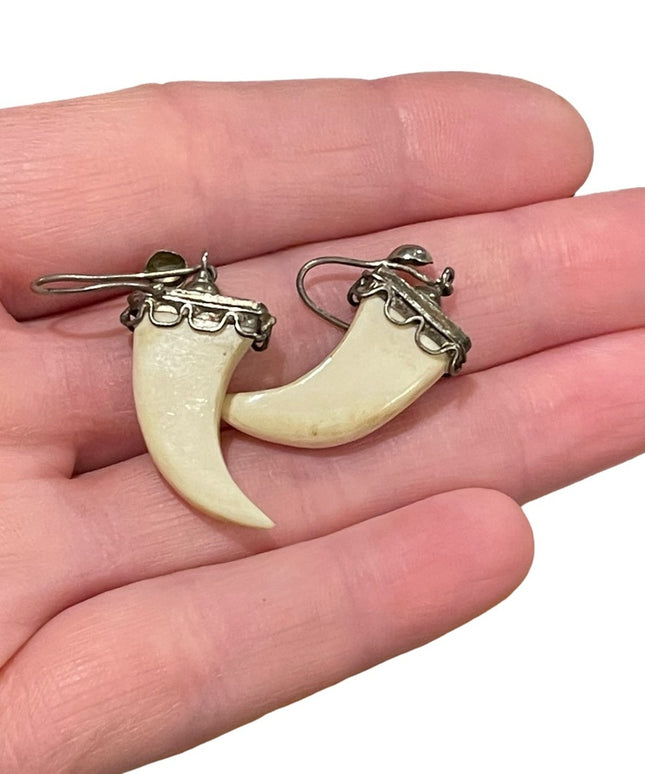 Vintage Faux Saber tooth earrings dangle
