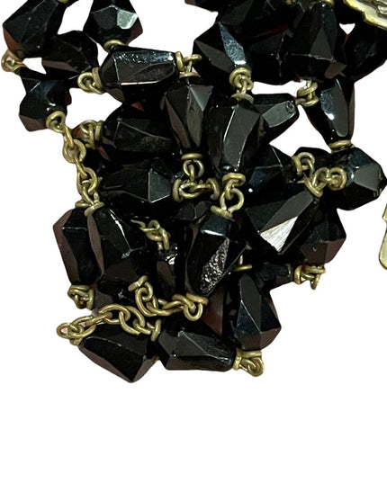 Vintage black crystal glass Catholic Rosary Jesus Religious