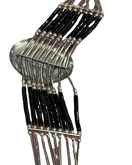 Vintage Sterling silver 925 Navajo Liquid Silver Tubes  Black Onyx bracelet