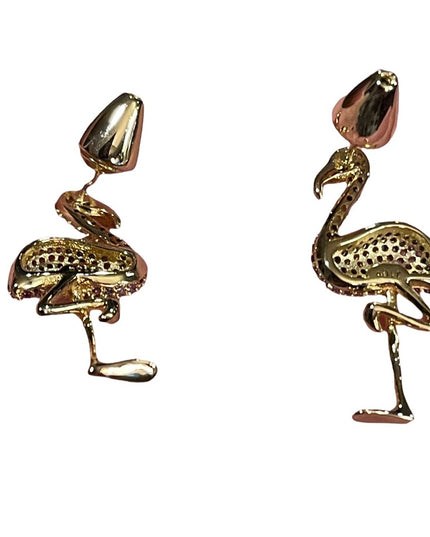 Gold Plated NOIR pink Crystal Flamingo dangle earrings