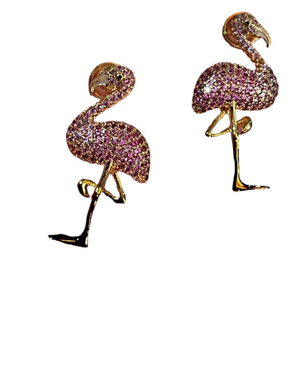 Gold Plated NOIR pink Crystal Flamingo dangle earrings
