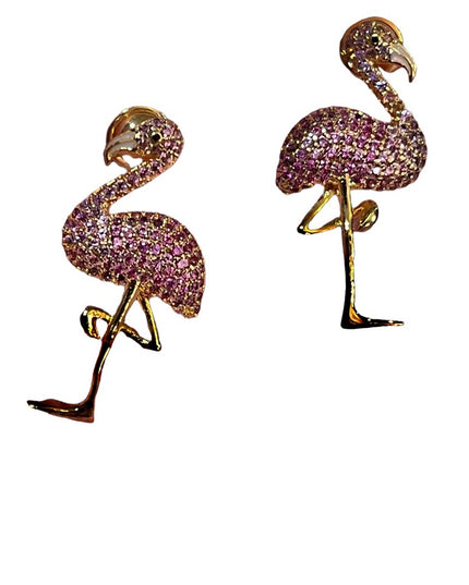 Gold Plated NOIR pink Crystal Flamingo dangle earrings