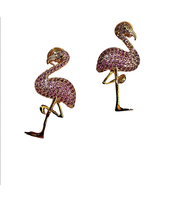 Gold Plated NOIR pink Crystal Flamingo dangle earrings