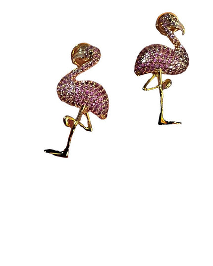 Gold Plated NOIR pink Crystal Flamingo dangle earrings