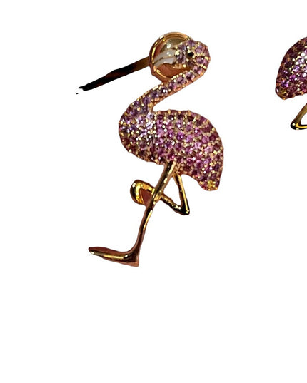 Gold Plated NOIR pink Crystal Flamingo dangle earrings