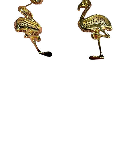 Gold Plated NOIR pink Crystal Flamingo dangle earrings