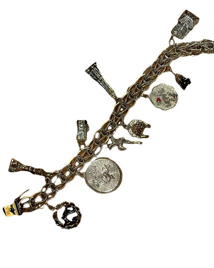 Vintage 1960s Sterling silver charm bracelet 10 charms