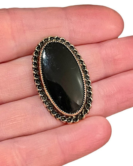 Caramore vintage black onyx 12k Gold filled fancy ornate brooch