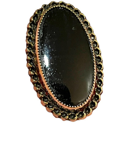 Caramore vintage black onyx 12k Gold filled fancy ornate brooch
