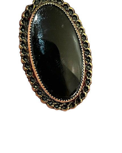 Caramore vintage black onyx 12k Gold filled fancy ornate brooch