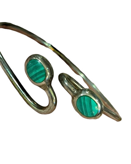 Vintage Sterling silver 925 Mexico Malachite Fancy Bangle bracelet snake head