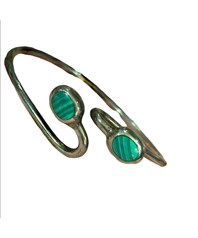 Vintage Sterling silver 925 Mexico Malachite Fancy Bangle bracelet snake head