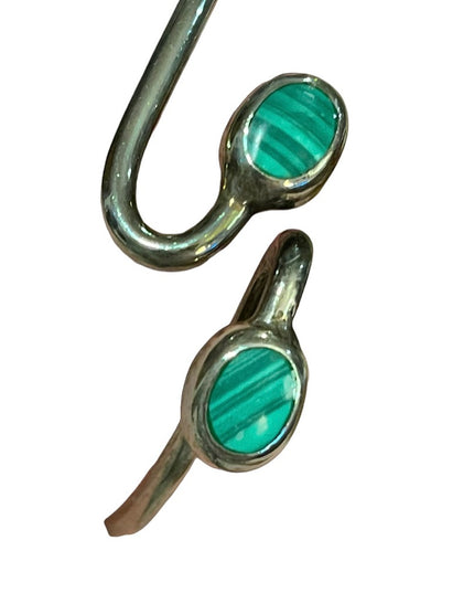 Vintage Sterling silver 925 Mexico Malachite Fancy Bangle bracelet snake head