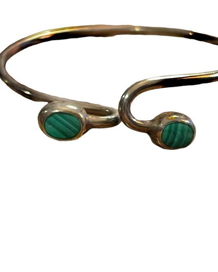 Vintage Sterling silver 925 Mexico Malachite Fancy Bangle bracelet snake head