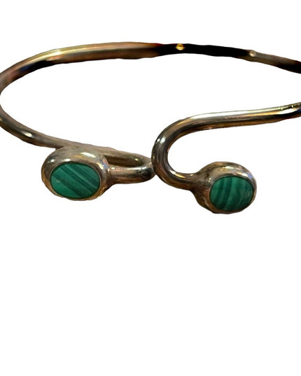 Vintage Sterling silver 925 Mexico Malachite Fancy Bangle bracelet snake head