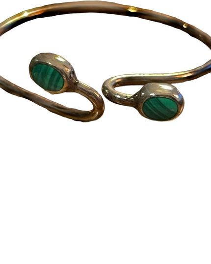 Vintage Sterling silver 925 Mexico Malachite Fancy Bangle bracelet snake head