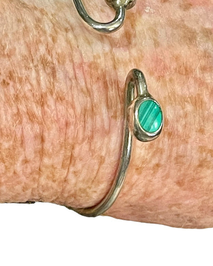 Vintage Sterling silver 925 Mexico Malachite Fancy Bangle bracelet snake head