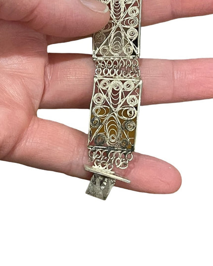 Vintage Silver filagree flower ornate link bracelet