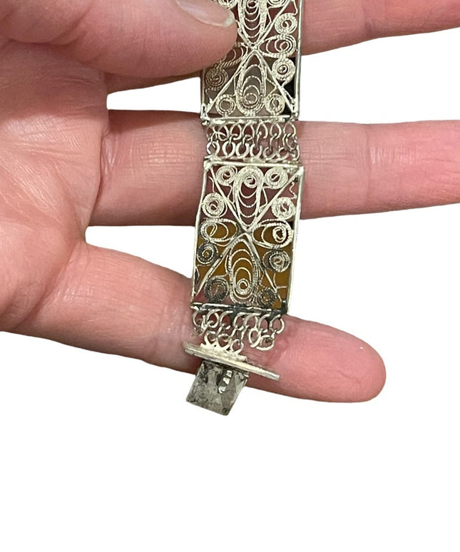 Vintage Silver filagree flower ornate link bracelet