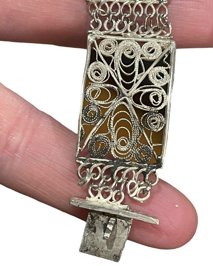Vintage Silver filagree flower ornate link bracelet