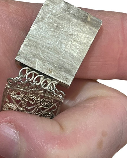 Vintage Silver filagree flower ornate link bracelet