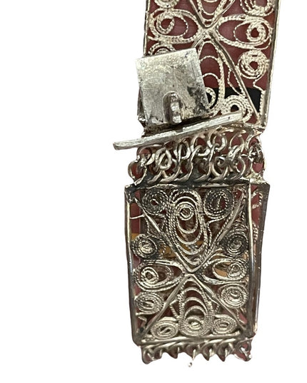 Vintage Silver filagree flower ornate link bracelet